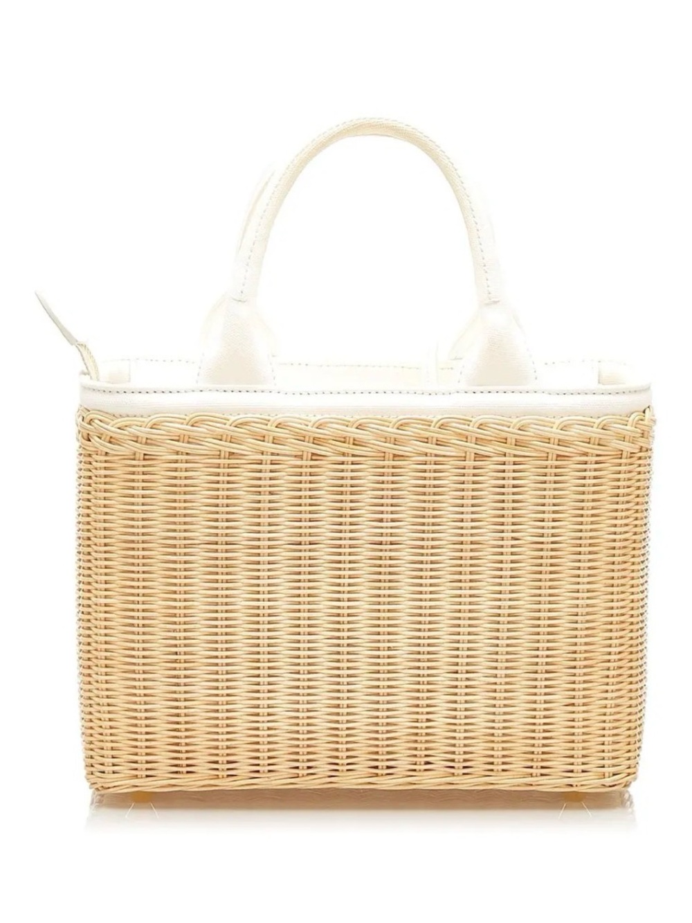 Prada White Leather & Natural Wicker Tote - Picture 6 of 15